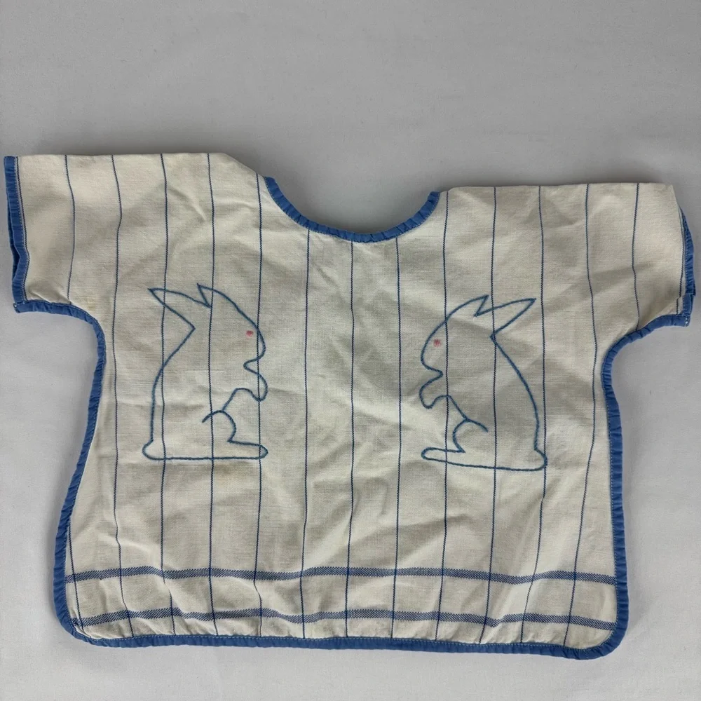 Vintage Baby Bib with Hand Embroidered Bunny Design